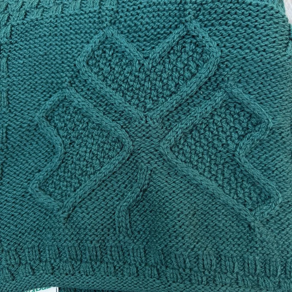 Aran Crafts Ireland Merino Wool Knit Throw Blanket Green 62x54 Irish‎